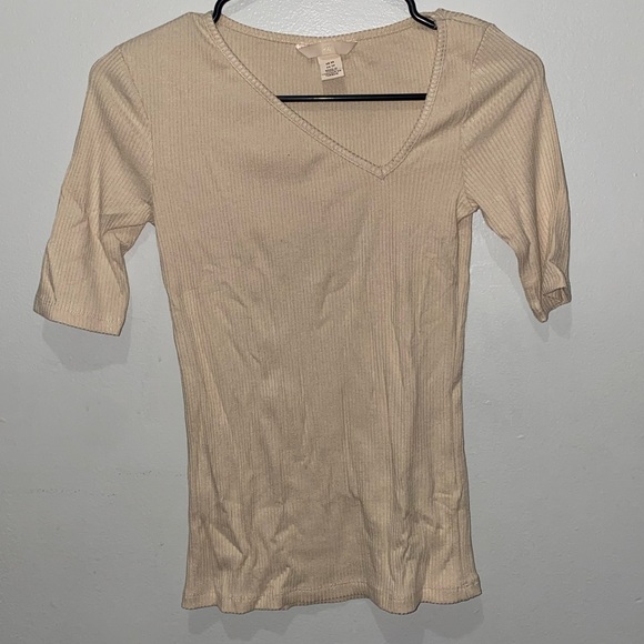 H&M beige ribbed assymetrical neck top, size XS - Picture 1 of 3